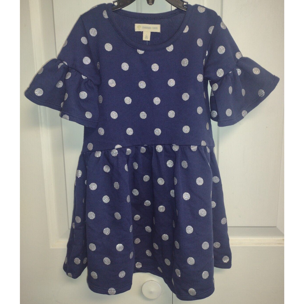 Tucker & Tate Cotton Blend Short Flutter Sleeve Dress in Navy Silver‎ Dots 2T